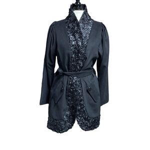 Samuel Dong Black Quarter Length Coat Size Large